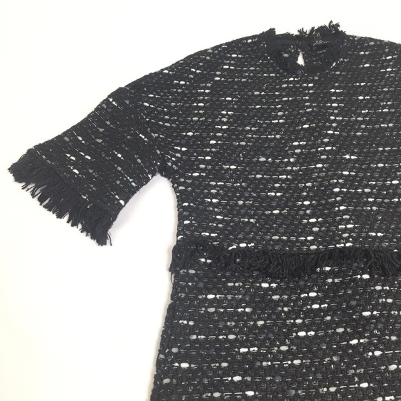 Zara Black Tweed Fringe Short Sleeve Mini Dress XS - Picture 5 of 9